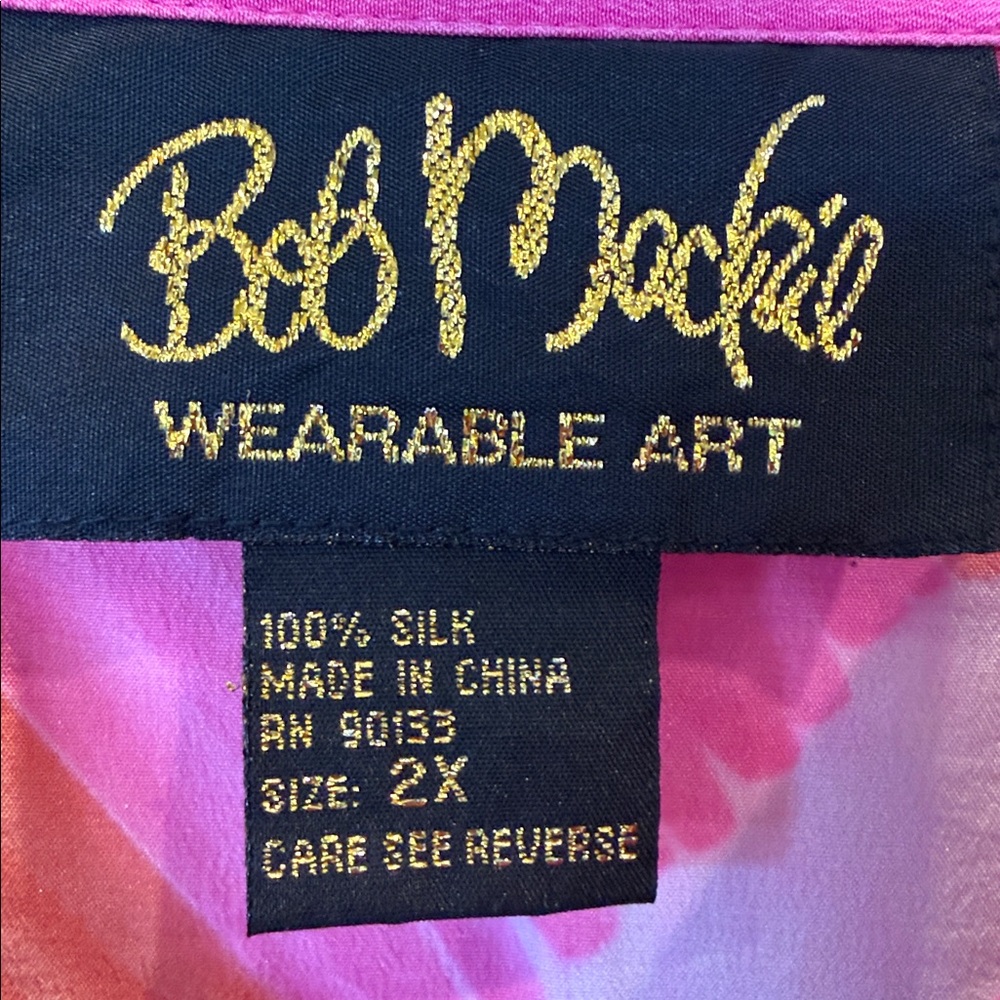 Bob Mackie Wearable Art Silk Blouse 2X Colorful Geometric Button Front NWOT - Picture 4 of 5